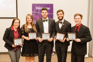 Awardees from left to right: Olivia Gadient, Bethany Seifert, Allen Richardson, Caleb Gernes, and Reed Johnson. 
